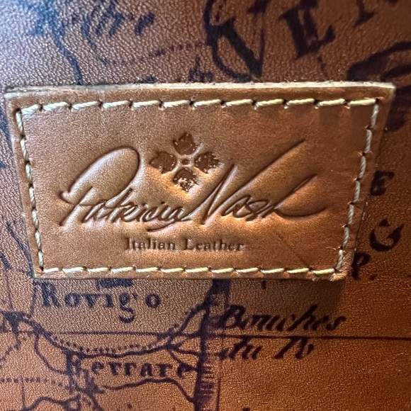 Patricia Nash Vintage Map Print Tan Leather Carryon Vertical Suitcase - Picture 2 of 15